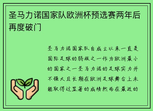 圣马力诺国家队欧洲杯预选赛两年后再度破门